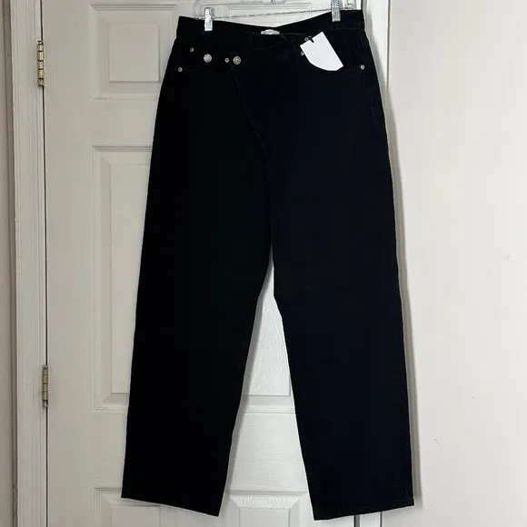 Brand New Grey Lab Los Angeles Criss Cross Waist Wide Leg Jeans Black Size 32