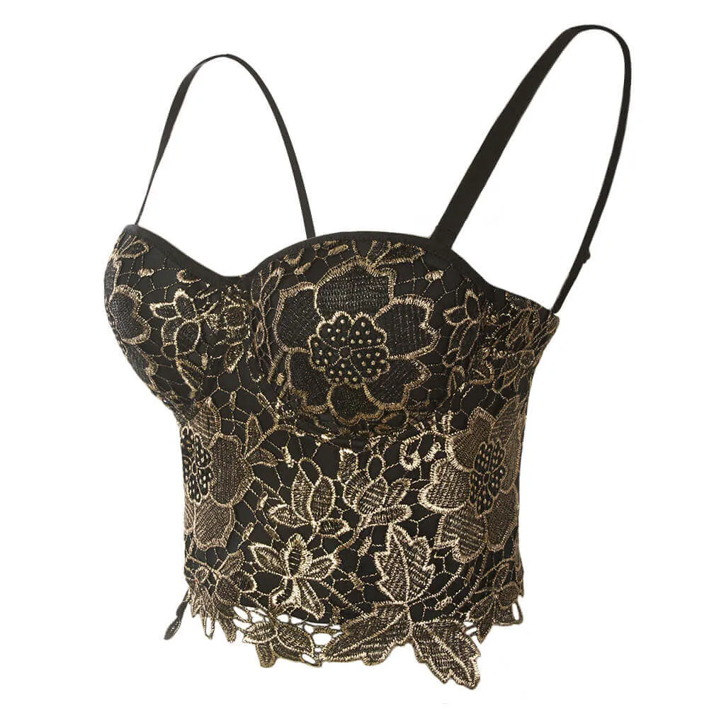 Bronzing Embroidery Lace Bustier Corset Top