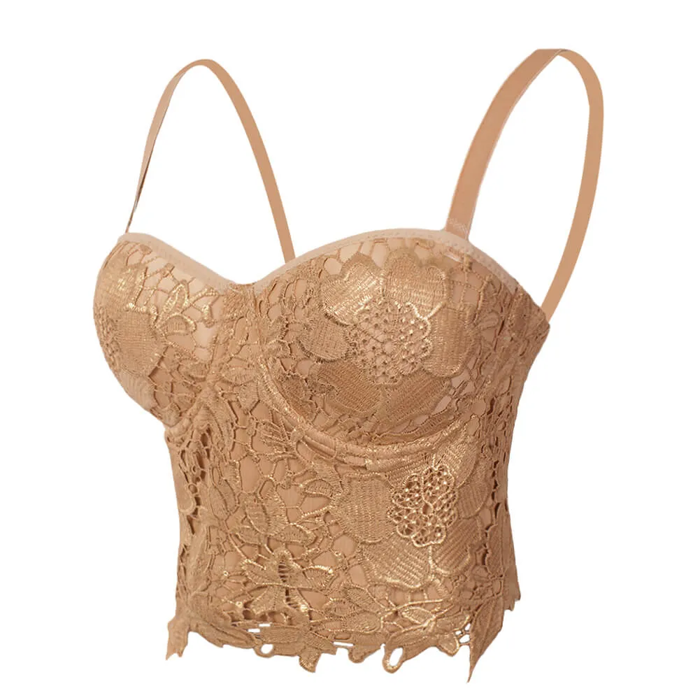 Bronzing Embroidery Lace Bustier Corset Top