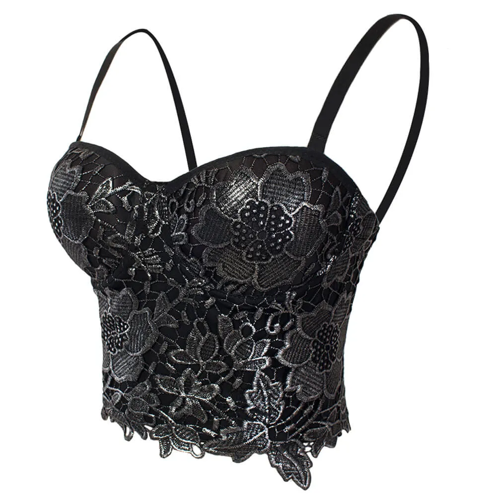 Bronzing Embroidery Lace Bustier Corset Top