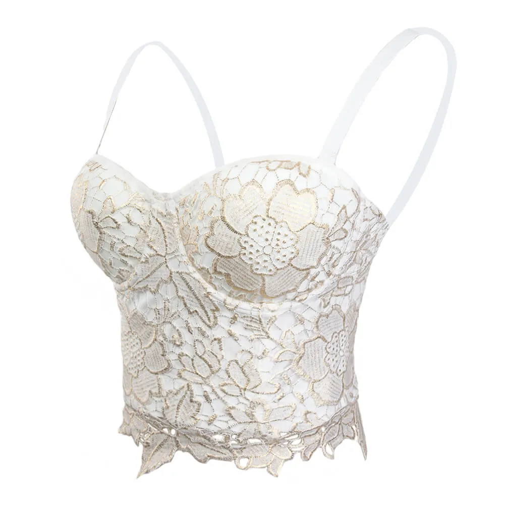 Bronzing Embroidery Lace Bustier Corset Top