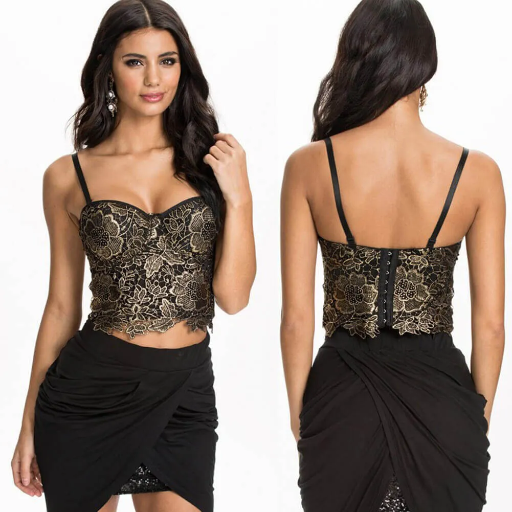 Bronzing Embroidery Lace Bustier Corset Top