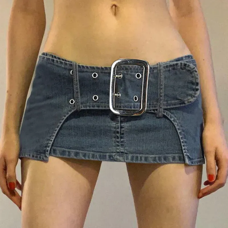 Buckle Up Denim Micro Mini Skirt