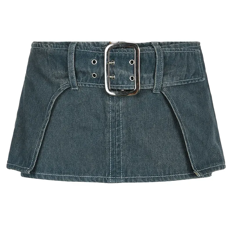 Buckle Up Denim Micro Mini Skirt