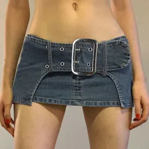 Buckle Up Denim Micro Mini Skirt