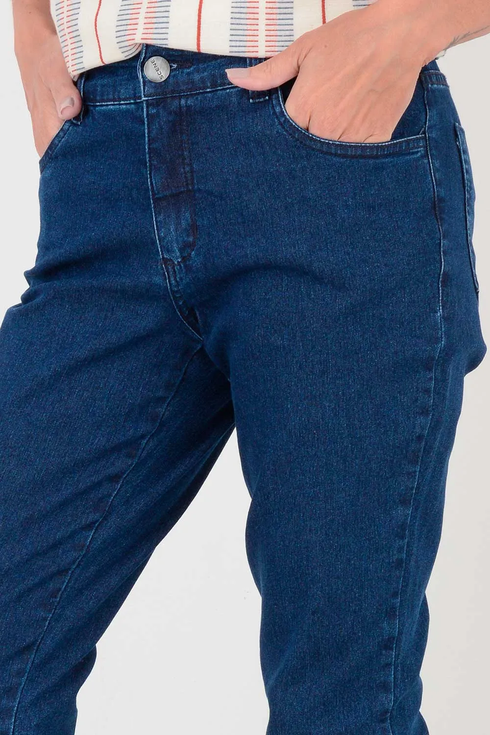 Calça Jeans Reta Elástico