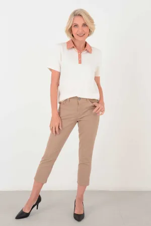 Calça Sarja Capri Elastano Bege