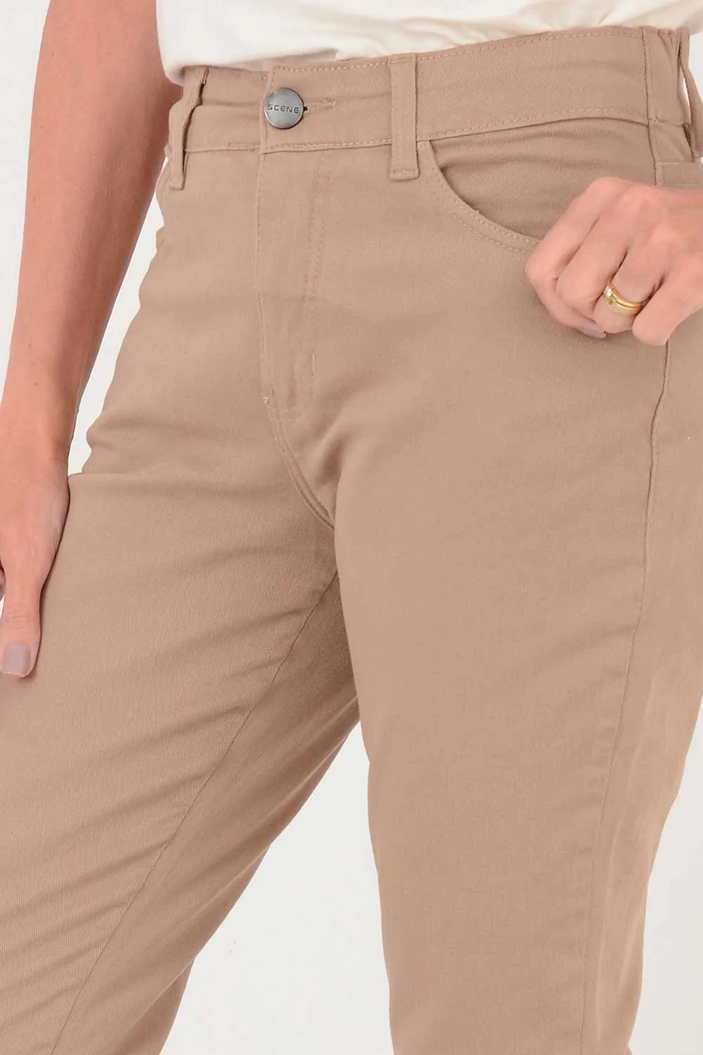 Calça Sarja Capri Elastano Bege