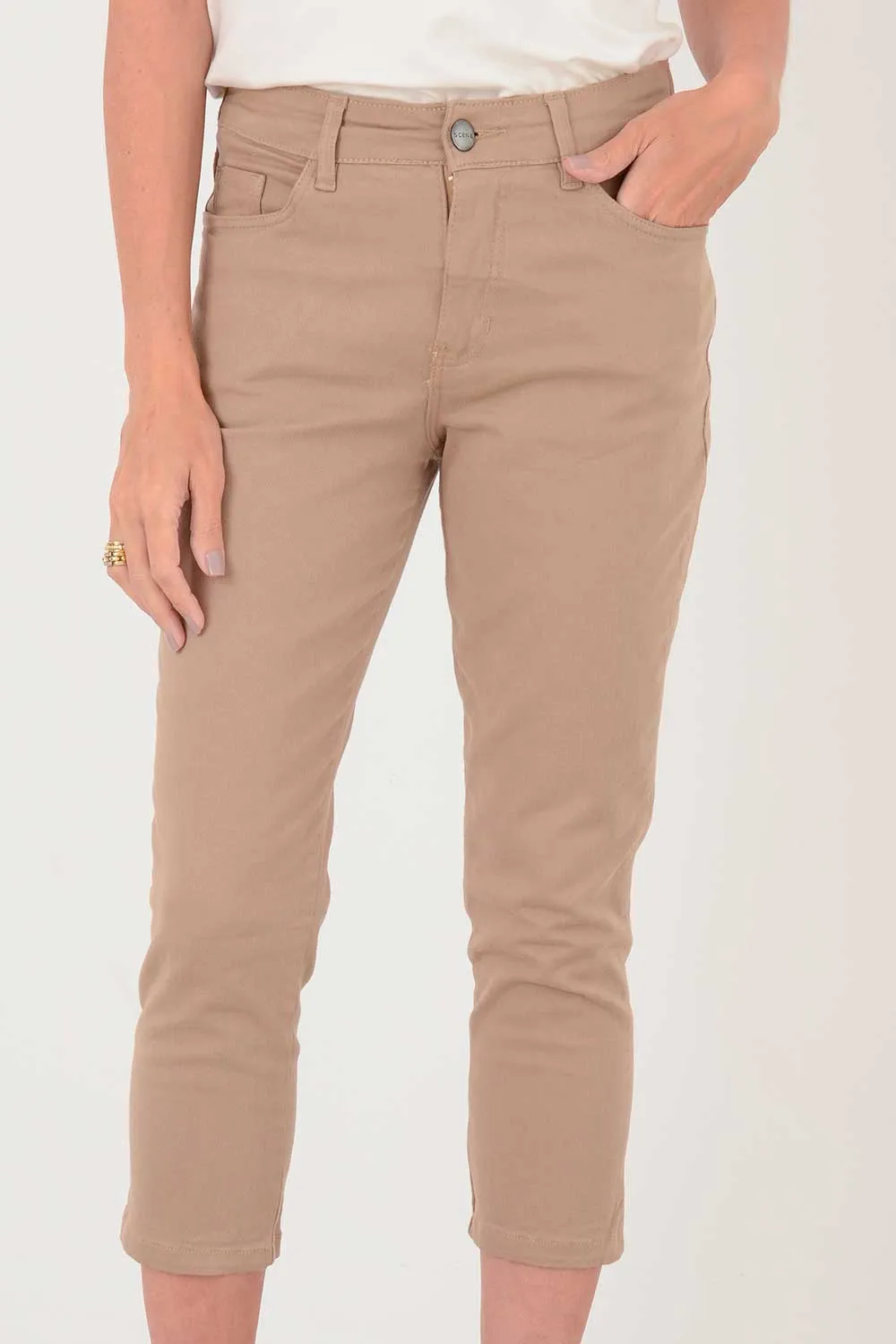 Calça Sarja Capri Elastano Bege