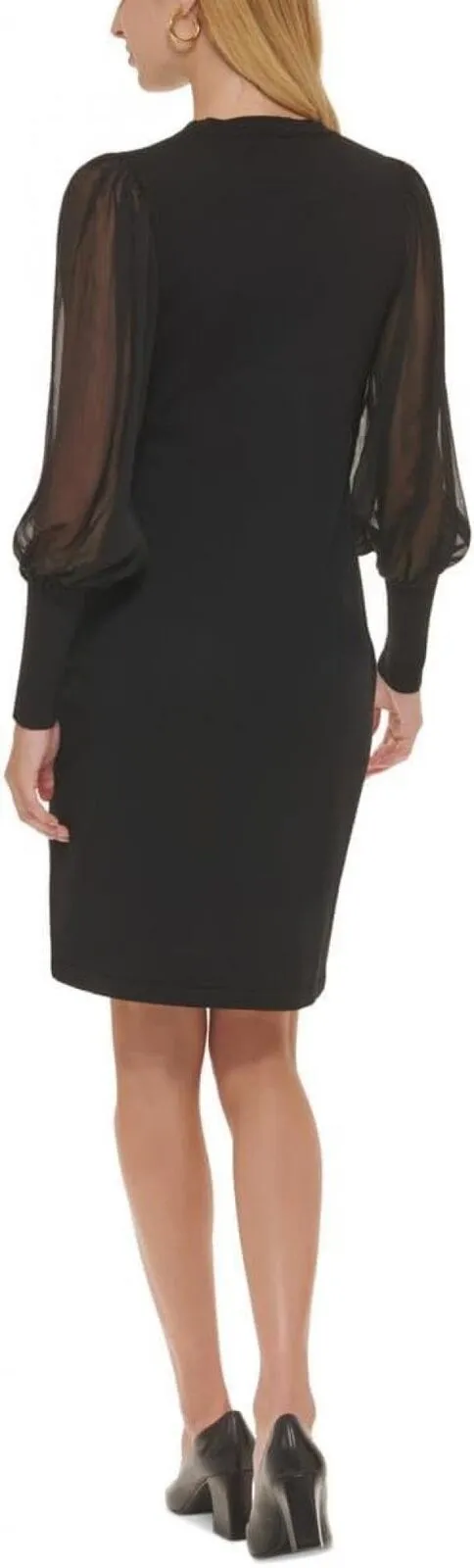 Calvin Klein Womens Comfy Sheer Sleeves Sweaterdress CD2W1T8B Black M