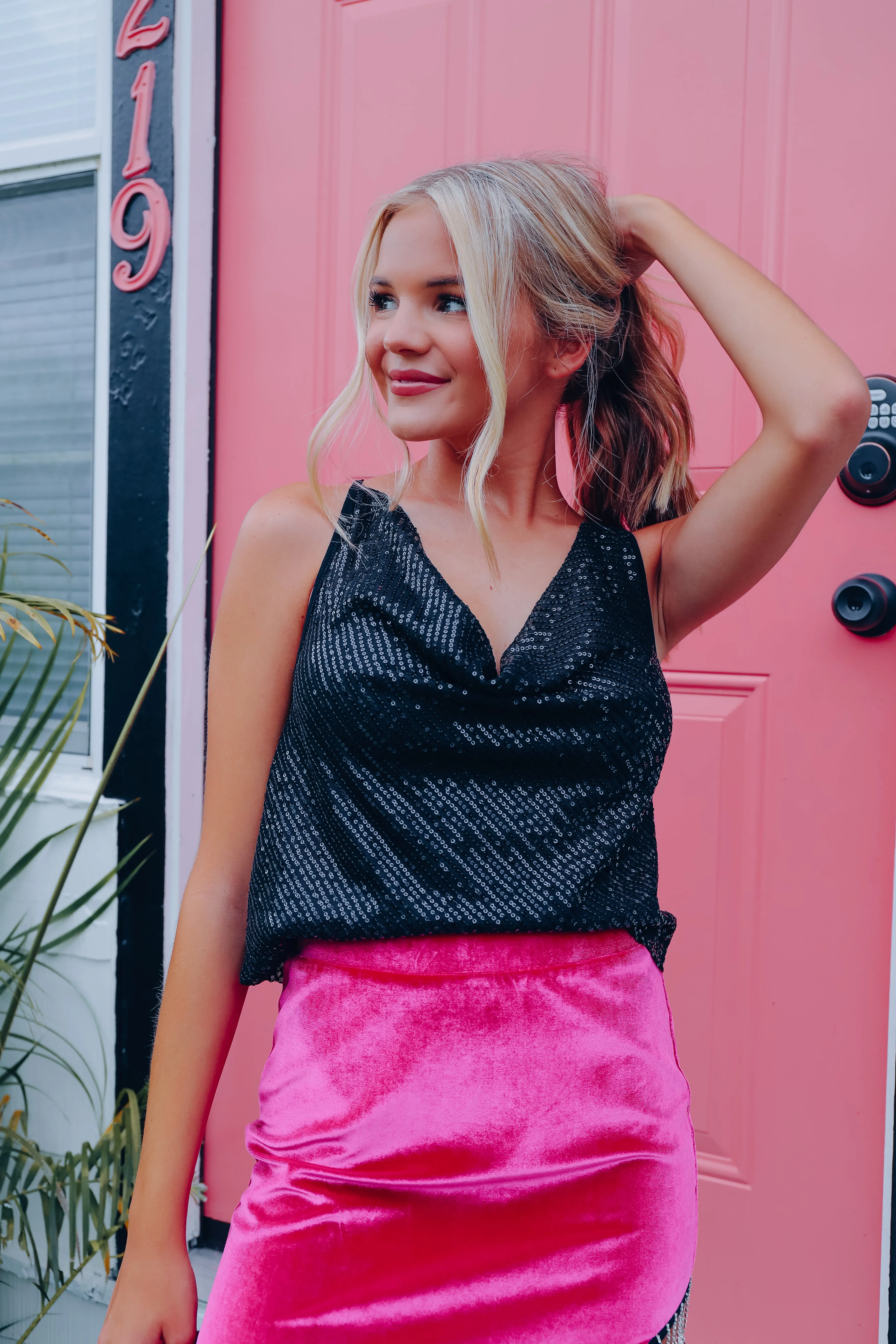 Catch A Vibe Sequin Cowl Neck Crop Top