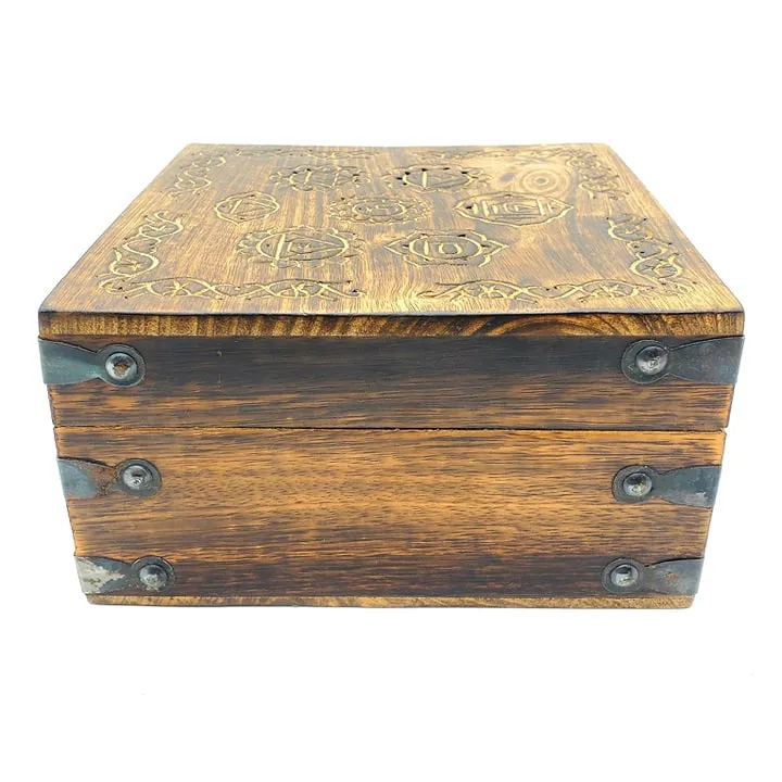 Chakra Stained Wooden Box |  Carved Chakra Symbols Box | 3.75" x 7.25" Inches | Crystal Storage Box | Tarot Card Box | Chakra Jewelry Box | Crystals Box