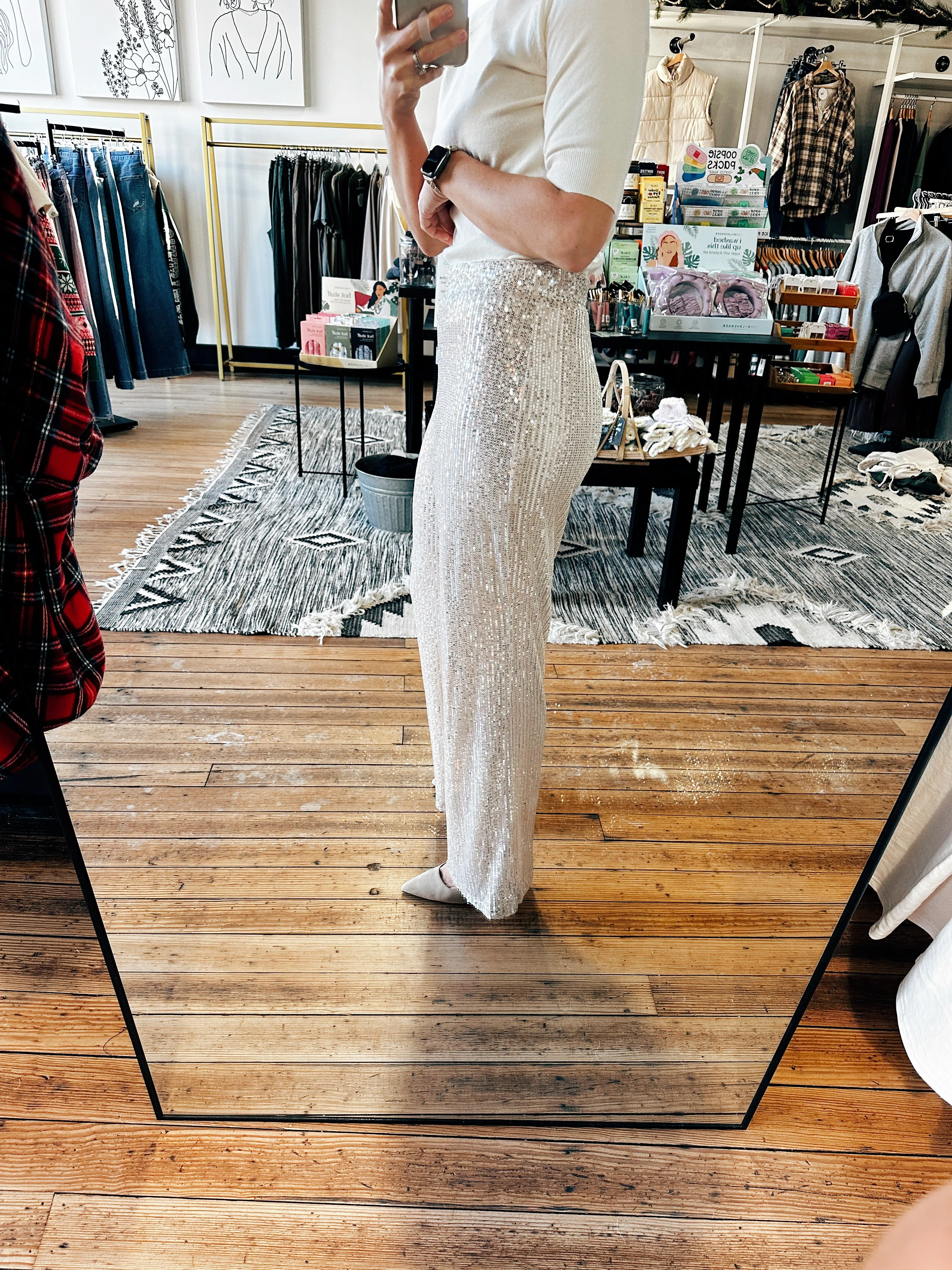 Champagne Sequin Semi Flared Pant -ALL SALES FINAL
