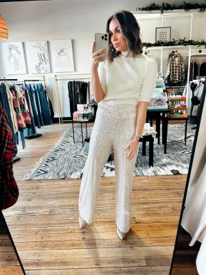Champagne Sequin Semi Flared Pant -ALL SALES FINAL