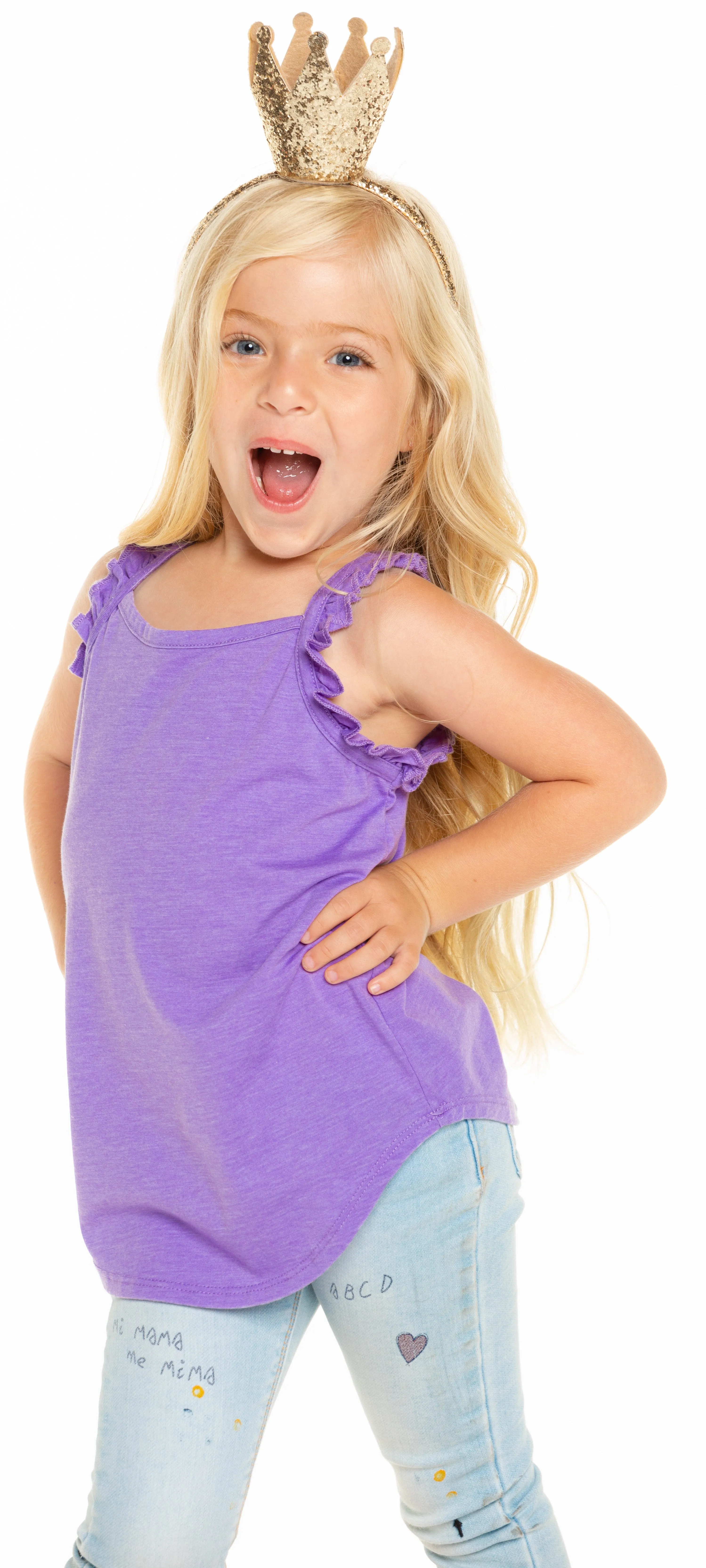 Chaser Vintage Jersey Ruffle Racerback Tank - Electric Purple
