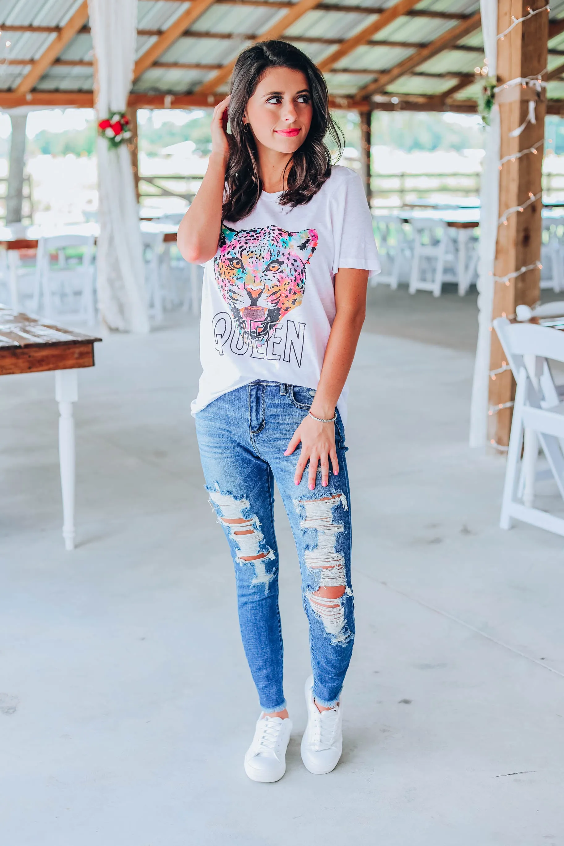 Cheetah Queen Fitted Tee - White