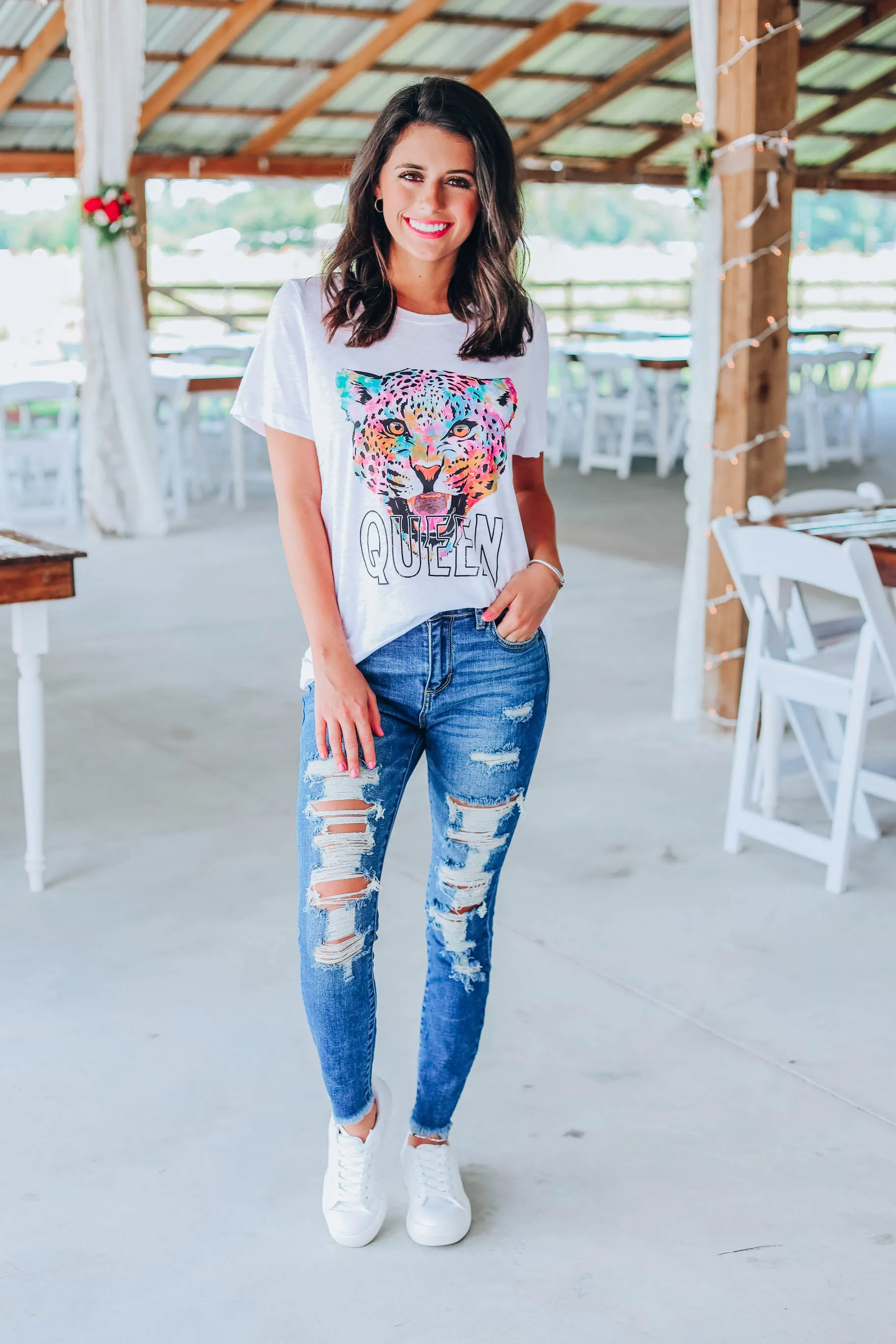 Cheetah Queen Fitted Tee - White