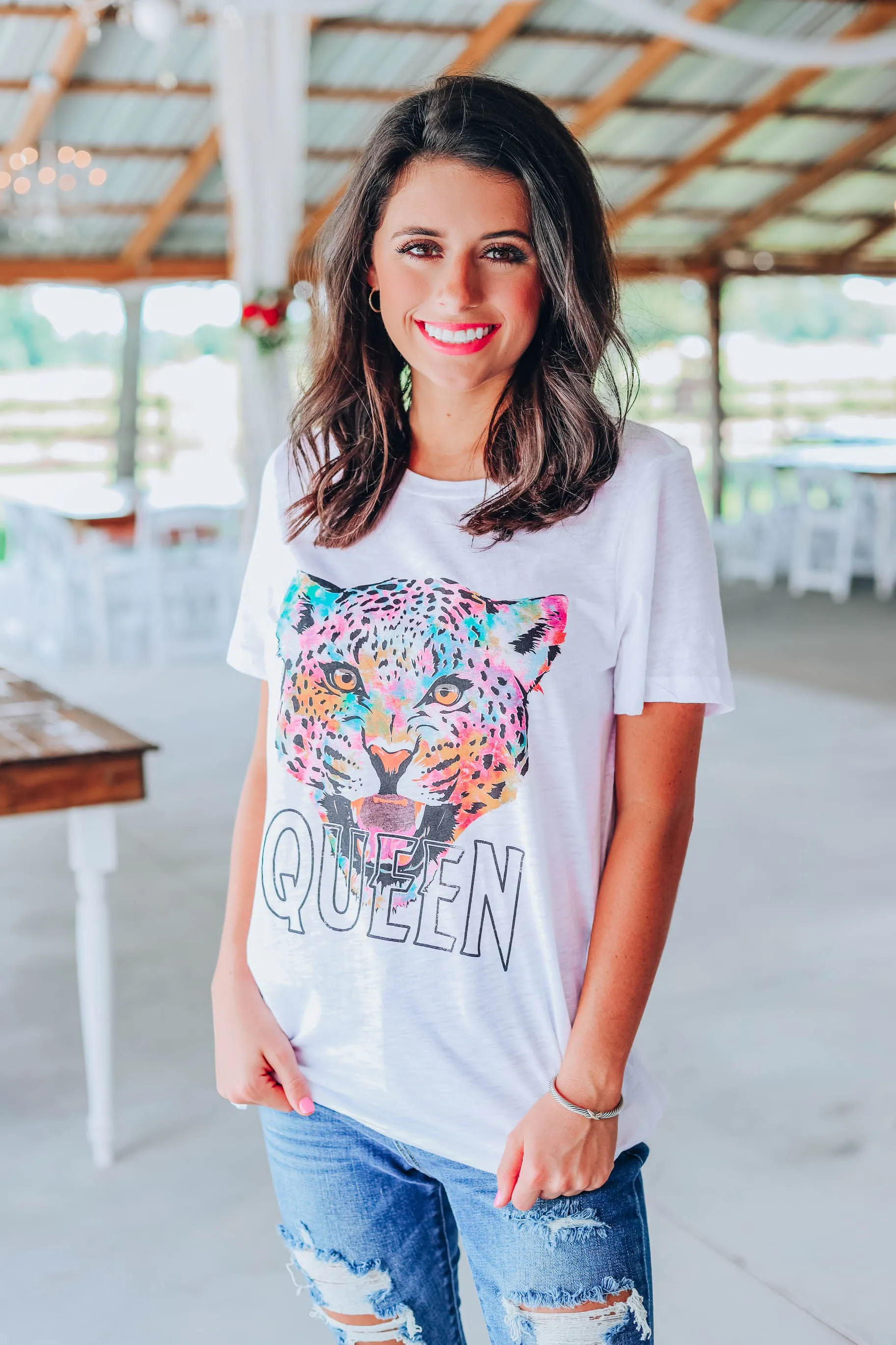 Cheetah Queen Fitted Tee - White