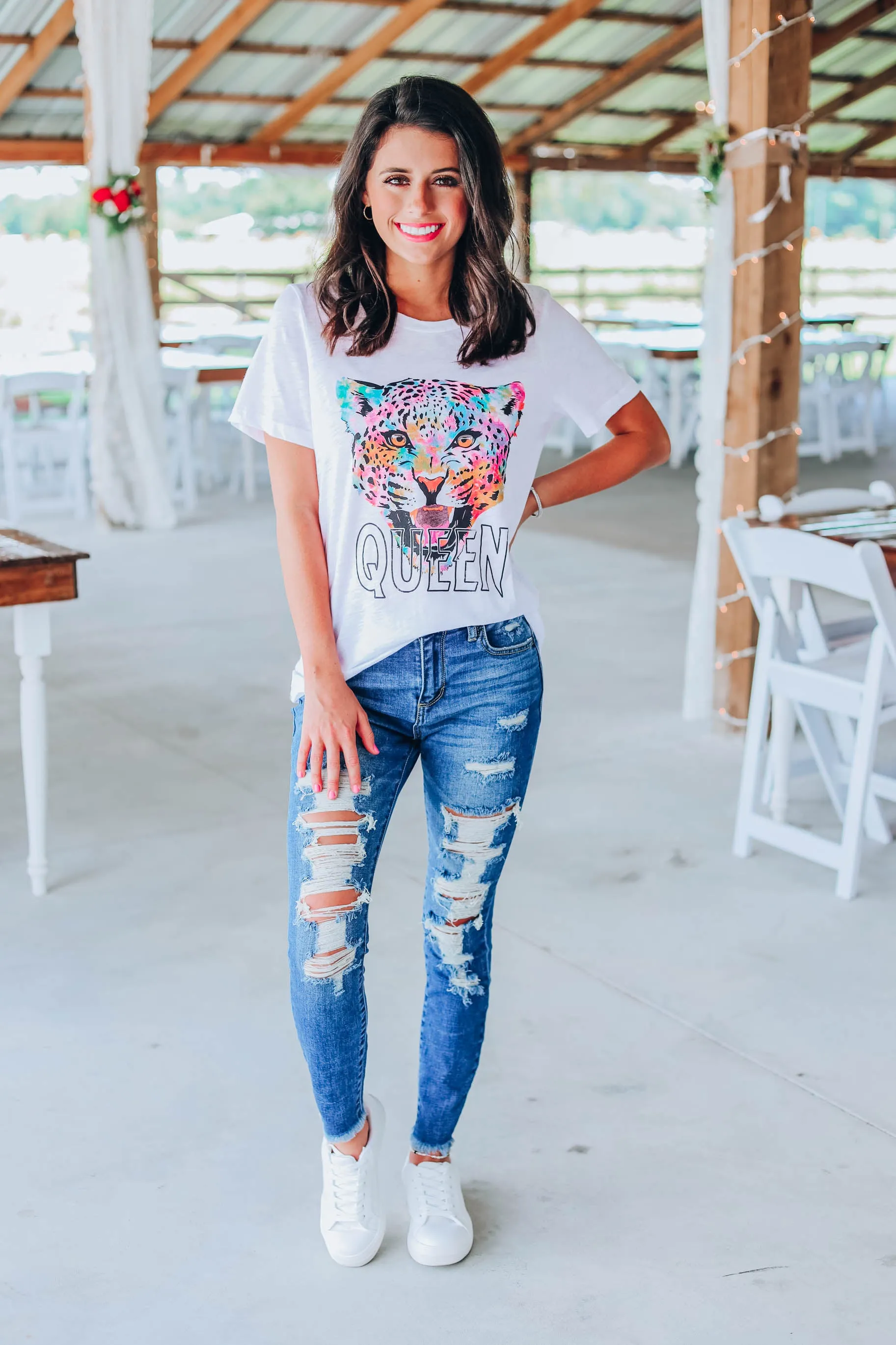 Cheetah Queen Fitted Tee - White
