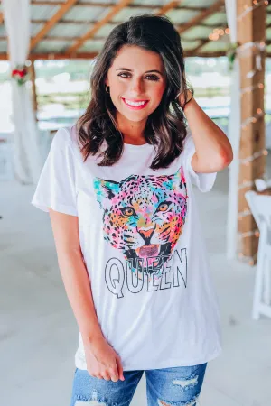 Cheetah Queen Fitted Tee - White