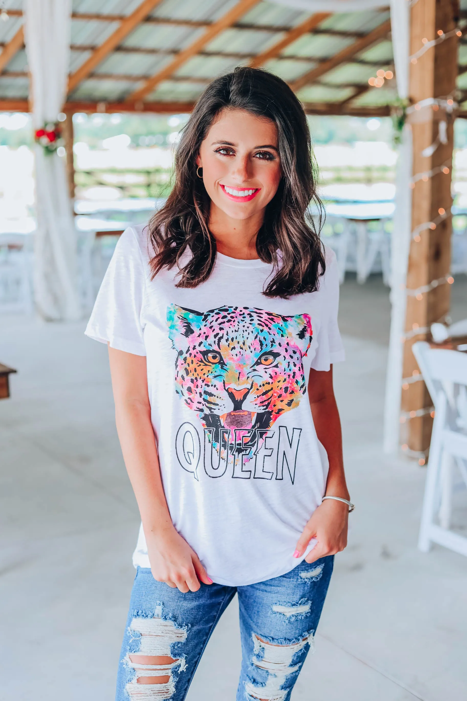 Cheetah Queen Fitted Tee - White