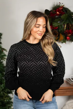 Chevron Pattern Lurex Balloon Sleeve Sweater