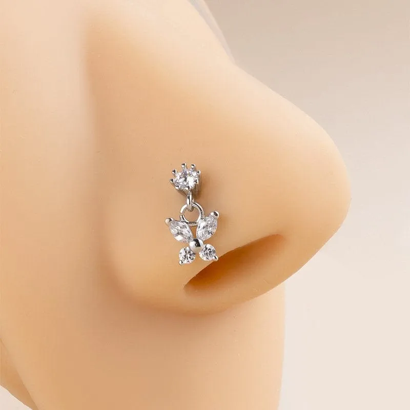 Chic CZ Inlaid Stainless Steel Butterfly Nose Piercing Nose Stud