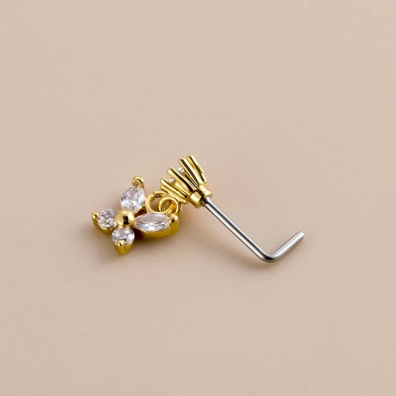 Chic CZ Inlaid Stainless Steel Butterfly Nose Piercing Nose Stud
