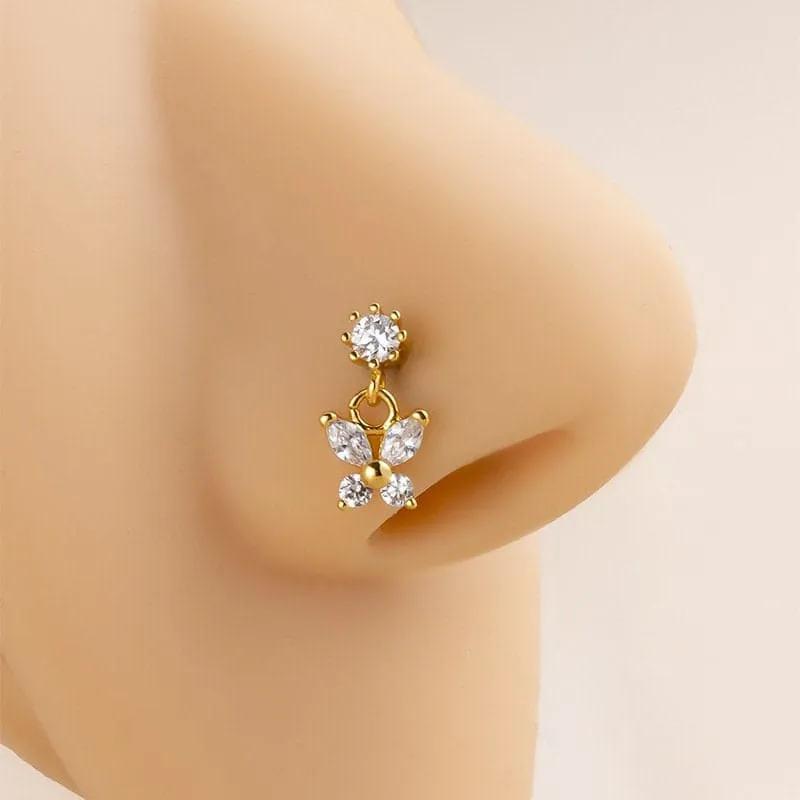 Chic CZ Inlaid Stainless Steel Butterfly Nose Piercing Nose Stud