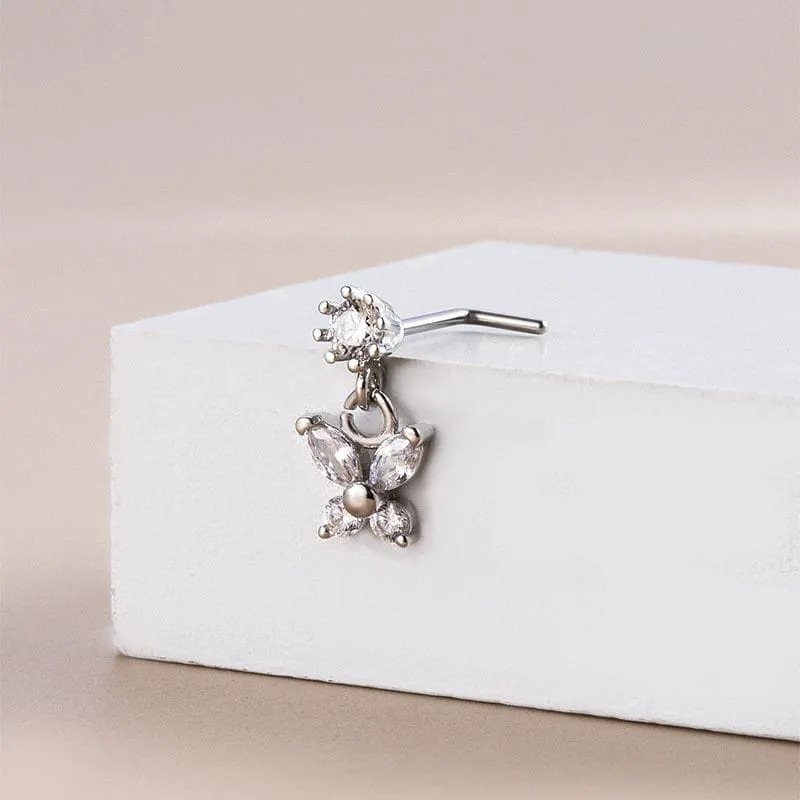 Chic CZ Inlaid Stainless Steel Butterfly Nose Piercing Nose Stud