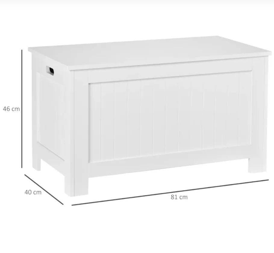Childrens Large Wooden Toy Box with Slow Release Hinge | Ottoman | Blanket Box | White