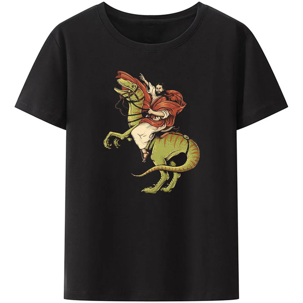 Christianartbag Funny T-Shirt, Jesus Riding Dinosaur, Christian humor, Funny religious shirts, Unisex T-shirt.