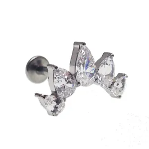 Clear CZ Peardrop Crown PUSH FIT Titanium Flatback - 20g, 18g, 16g, 14g