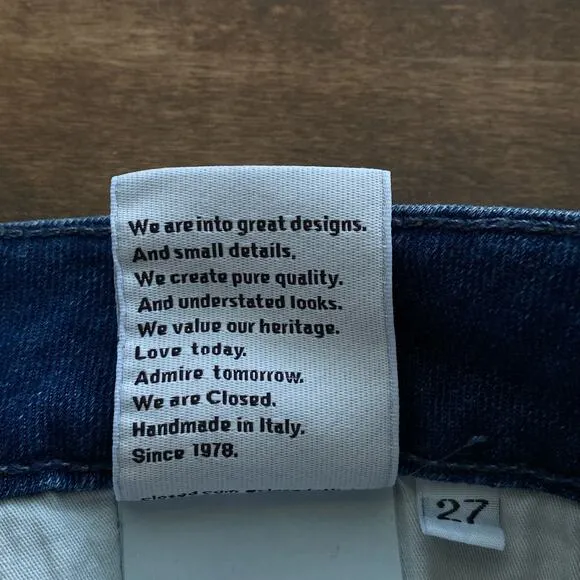 Closed Baker Skinny Jeans Womens Sz 27 Blue Organic Cotton Italian Denim Stretch