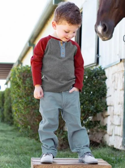 Cranberry & Gray Raglan Henley