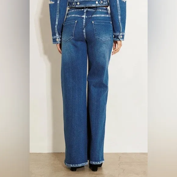 Criss Cross Waist Hand Painted Contrast Hem Wide Leg Jeans - Vibrant M.i.U
