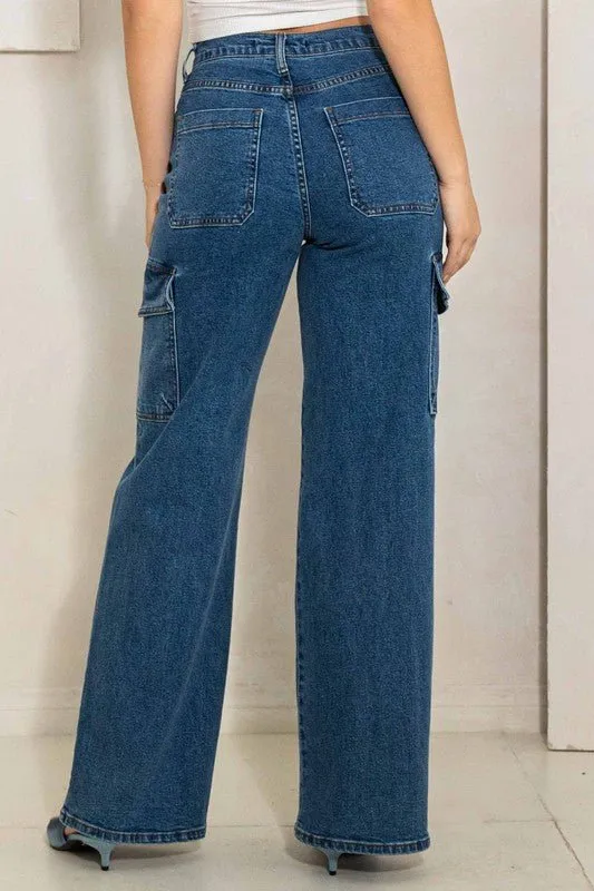 Crossed Waist Cargo Wide Jeans