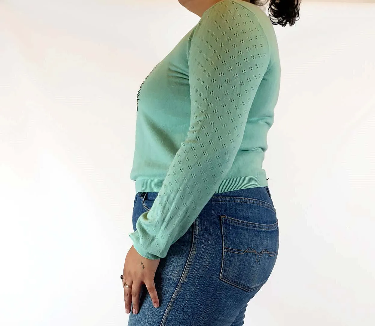 Dangerfield green knit jumper with Echidna front size 18 (small fit, bests 14-16)