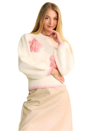 Davi & Dani Flower Patch Fuzzy Mock Neck Sweater
