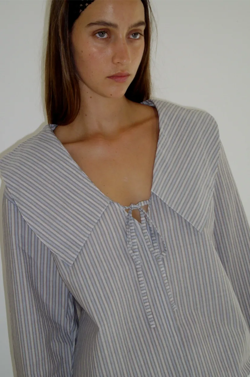 Deiji Studios Collared Tie Shirt - Seas Stripe