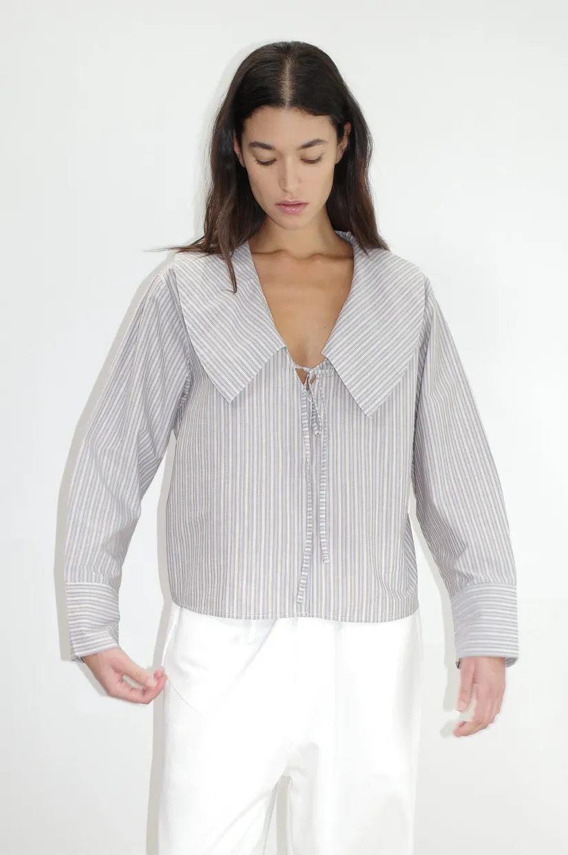 Deiji Studios Collared Tie Shirt - Seas Stripe