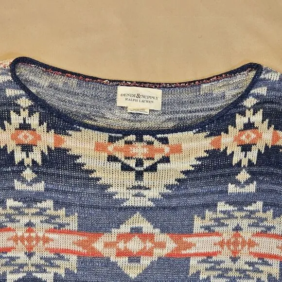 Denim &amp; Supply Ralph Lauren Womens Cotton Knit Aztec Sweater Colorful‎ Medium