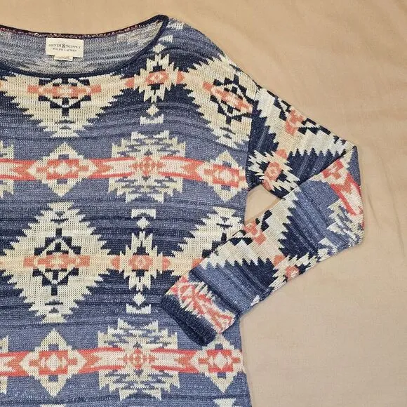 Denim &amp; Supply Ralph Lauren Womens Cotton Knit Aztec Sweater Colorful‎ Medium