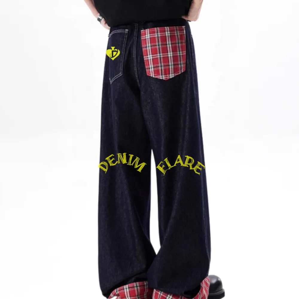 DF|Classic Plaid Panel Roll-Up Jeans