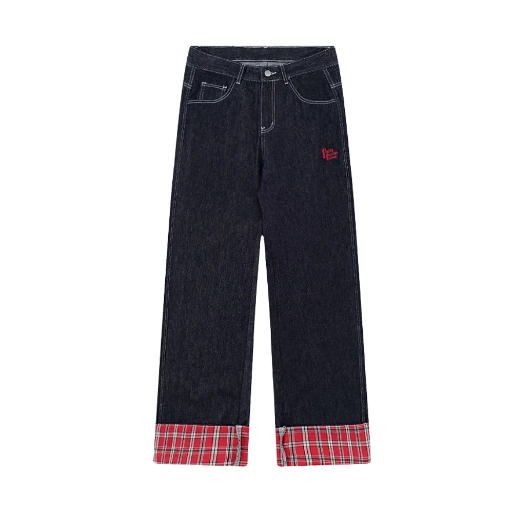 DF|Classic Plaid Panel Roll-Up Jeans