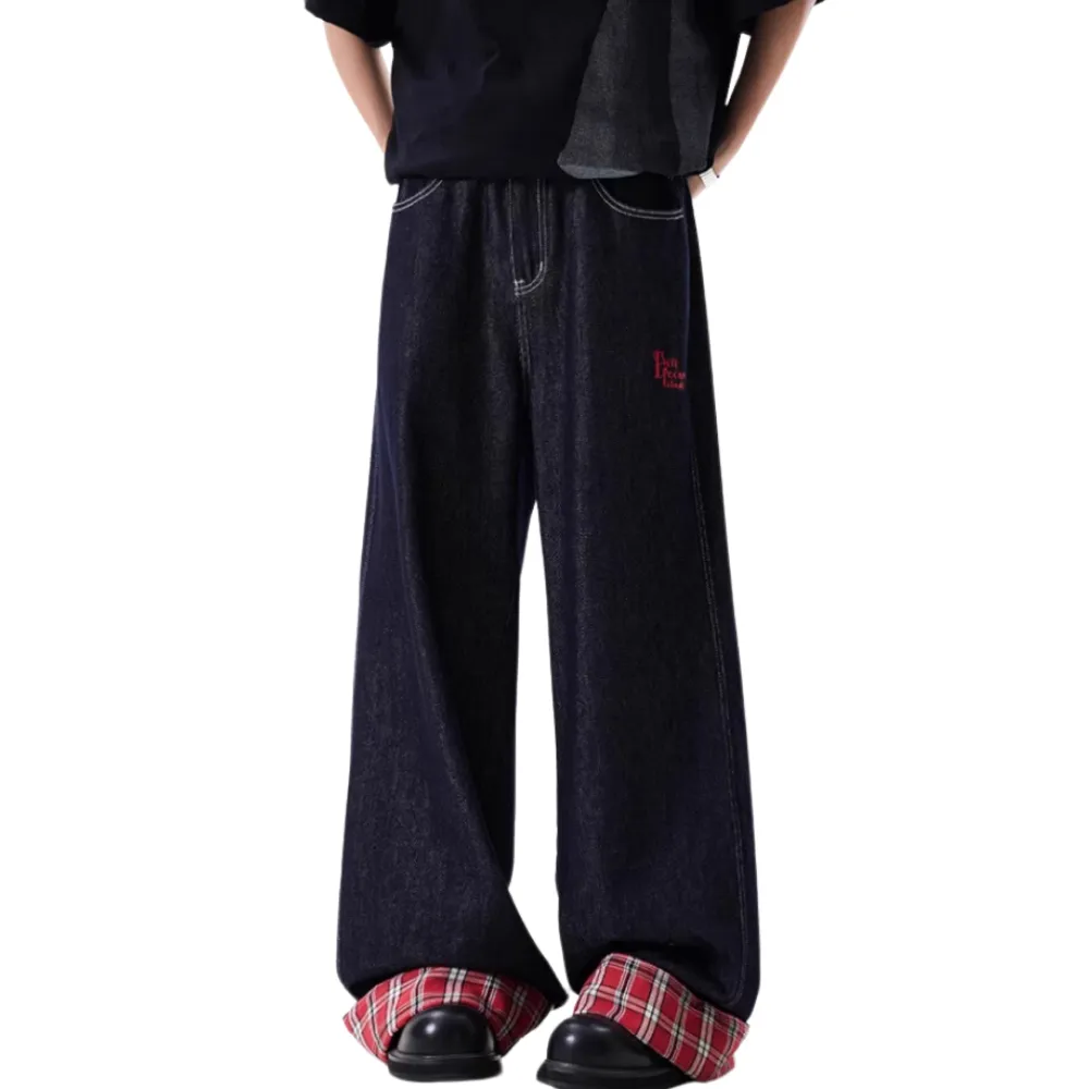 DF|Classic Plaid Panel Roll-Up Jeans