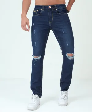 Distressed Medium Blue Slim-fit Jeans