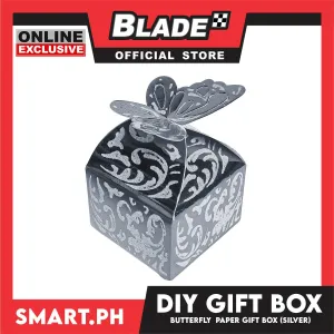 DIY Gift Box, Butterfly On Top Design Paper Gift Box, Small 6cm (Silver) Perfect For Party Giveaway Or Souvenir