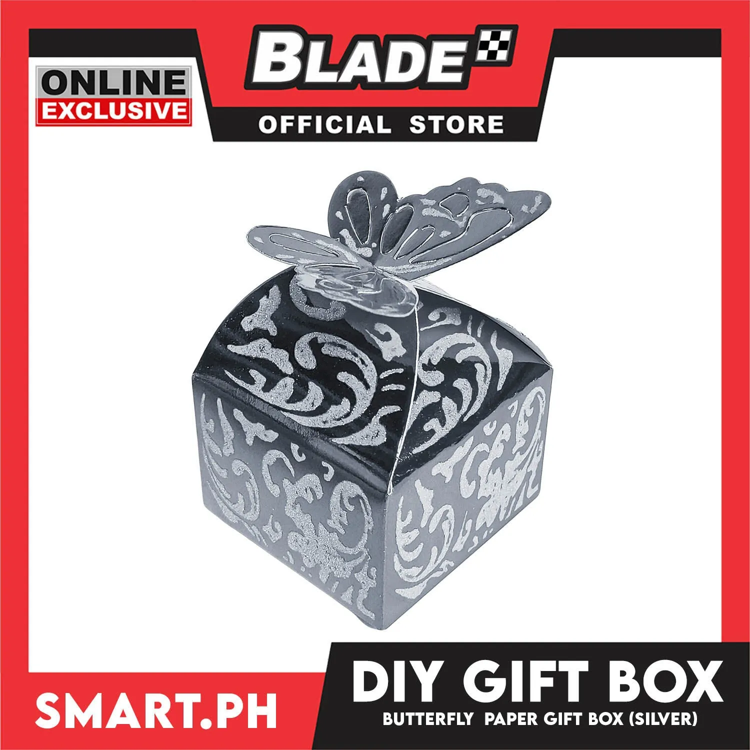 DIY Gift Box, Butterfly On Top Design Paper Gift Box, Small 6cm (Silver) Perfect For Party Giveaway Or Souvenir