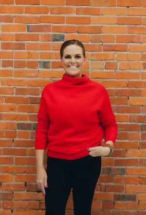 Dolman Sleeve Mock Neck Sweater - Tomato